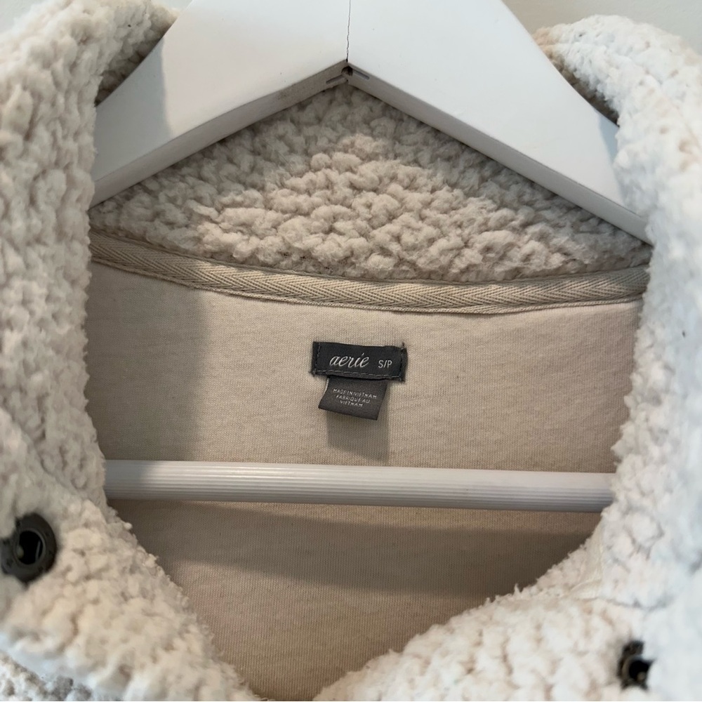 Aerie Sherpa Jacket Quarter Zip Sweatshirt Cream Teddy Coat Cozy Warm Ski Snow - Picture 3 of 11